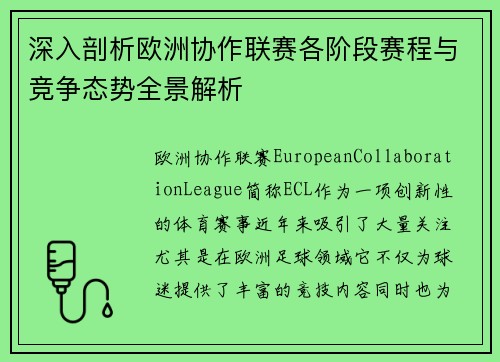 深入剖析欧洲协作联赛各阶段赛程与竞争态势全景解析